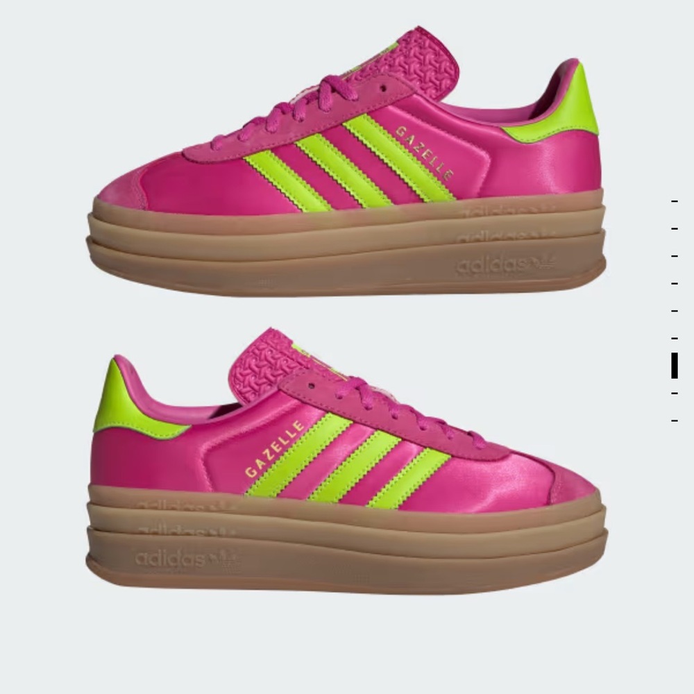 NEW Adidas Pink and Lime Green GAZZELLE Platform Sneakers Size 7.5
